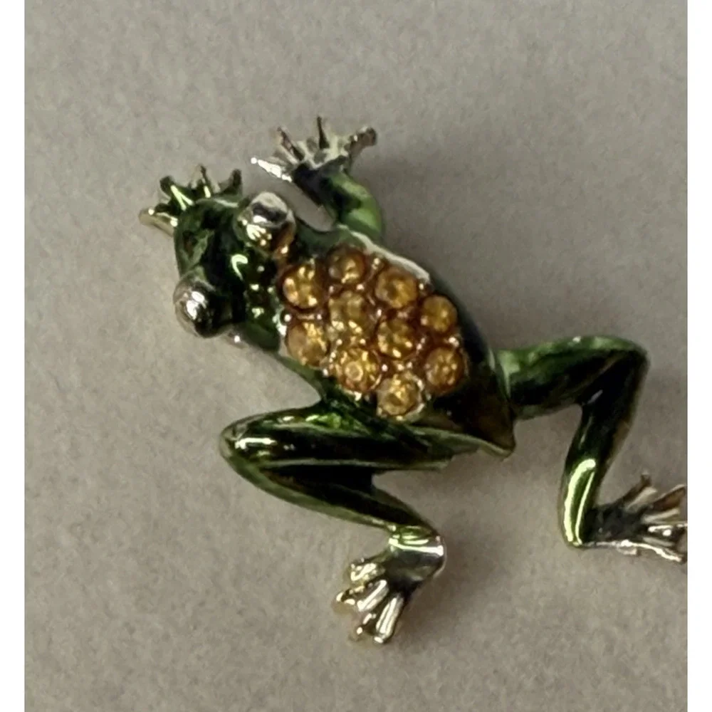 Frog Scatter Brooch Pin Set Red Green Enamel-Like Rhinestone Jeweled 2pc